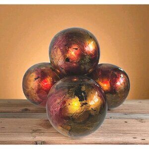 Pier 1 Colorful 4" Red & Gold Glass Balls Vintage Living Room Decor Accent